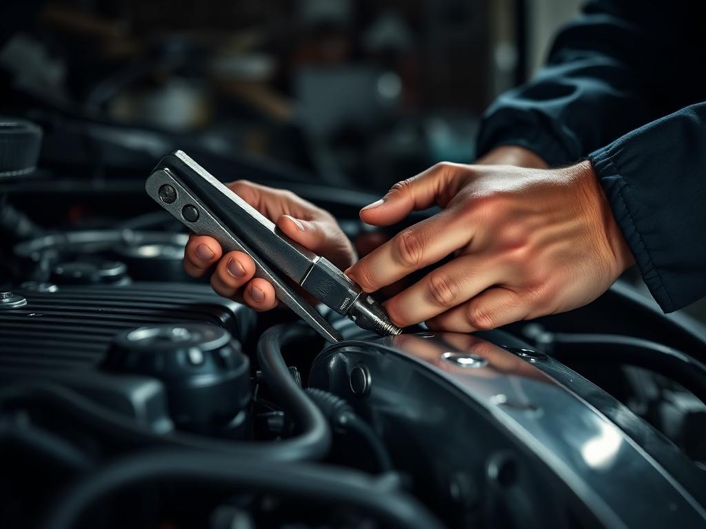 Mechanic carrying out engine repair work